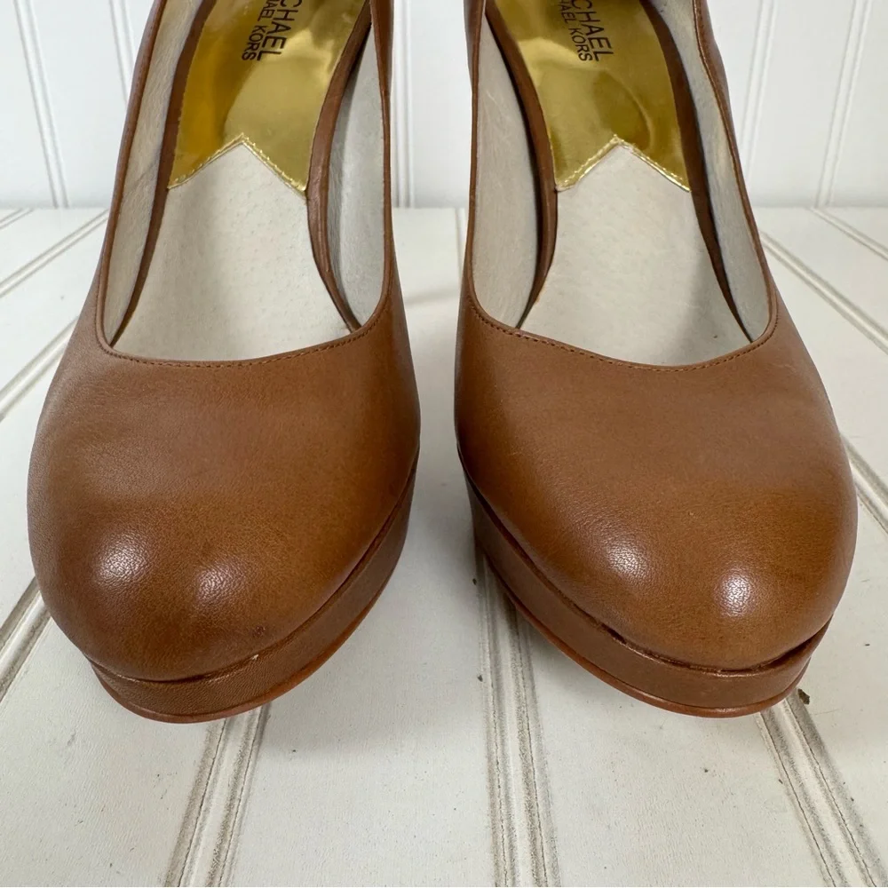 Michael Kors Rochelle Pump‎ Women's Size 10M Barley Brown Leather Heels Shoes
